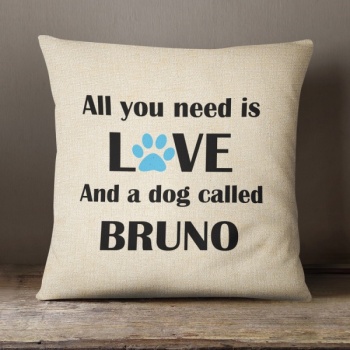 Luxury Personalised Cushion - Inner Pad Included - All You Need Dog Blue